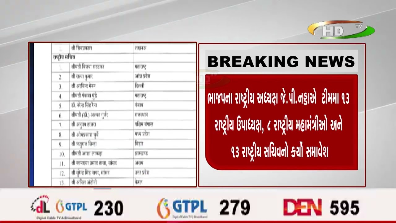ભારતીય જનતાપક્ષે કેન્દ્રીય પદાધીકારીઓની નવી યાદી જાહેર કરી જેમાં ગુજરાતની બાદબાકી,